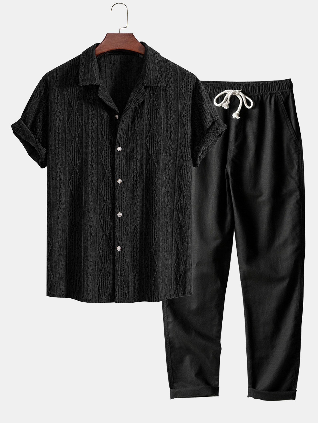 CAMICIA CUBANA JACQUARD GEOMETRICA & PANTALONI DRITTI IN LINO
