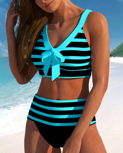 Elena™ | Costume da Bagno a Righe a vita alta