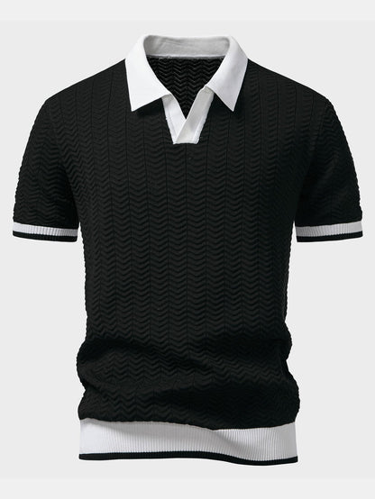 POLO A V IN MAGLIA CON CONTRASTO DI TEXTURE