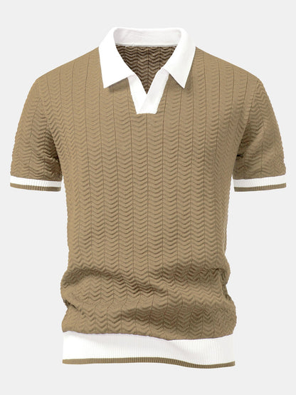 POLO A V IN MAGLIA CON CONTRASTO DI TEXTURE & PANTALONI SLIM FIT