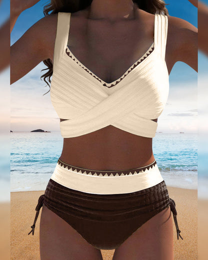 Bikini Casual Colore a Contrasto Due Pezzi