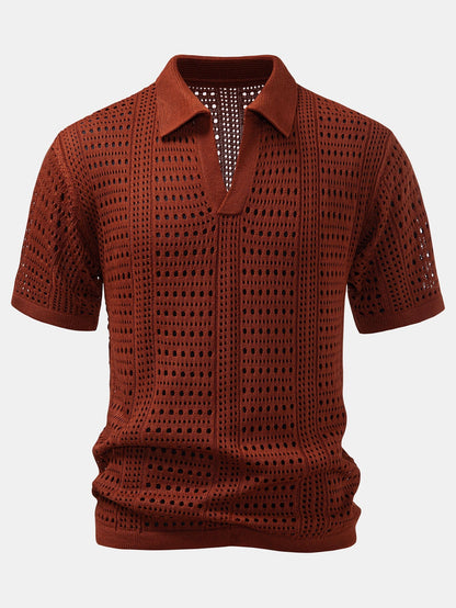 POLO A V IN CROCHET & PANTALONI IN LINO CON GAMBA DRITTA