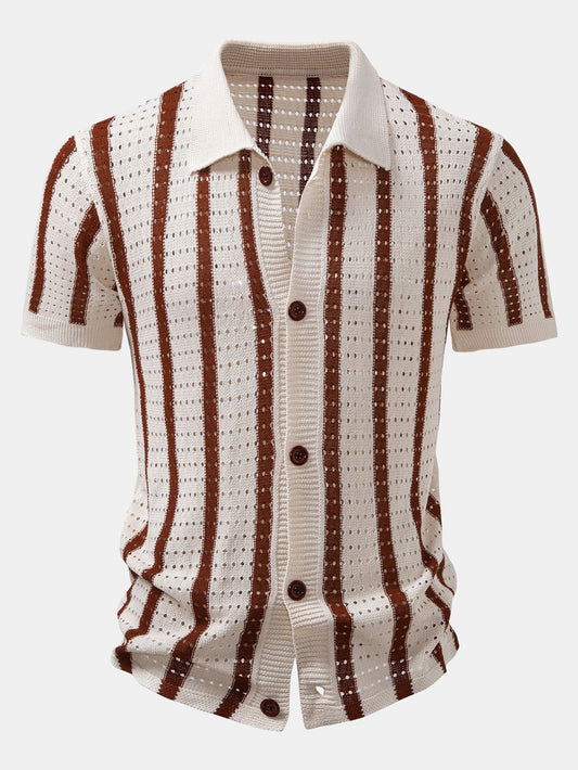 CAMICIA A RIGHE CON OCCHIELLI LAVORATA A MAGLIA