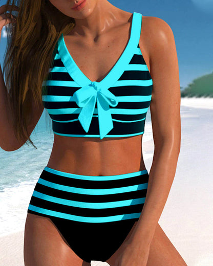 Elena™ | Costume da Bagno a Righe a vita alta