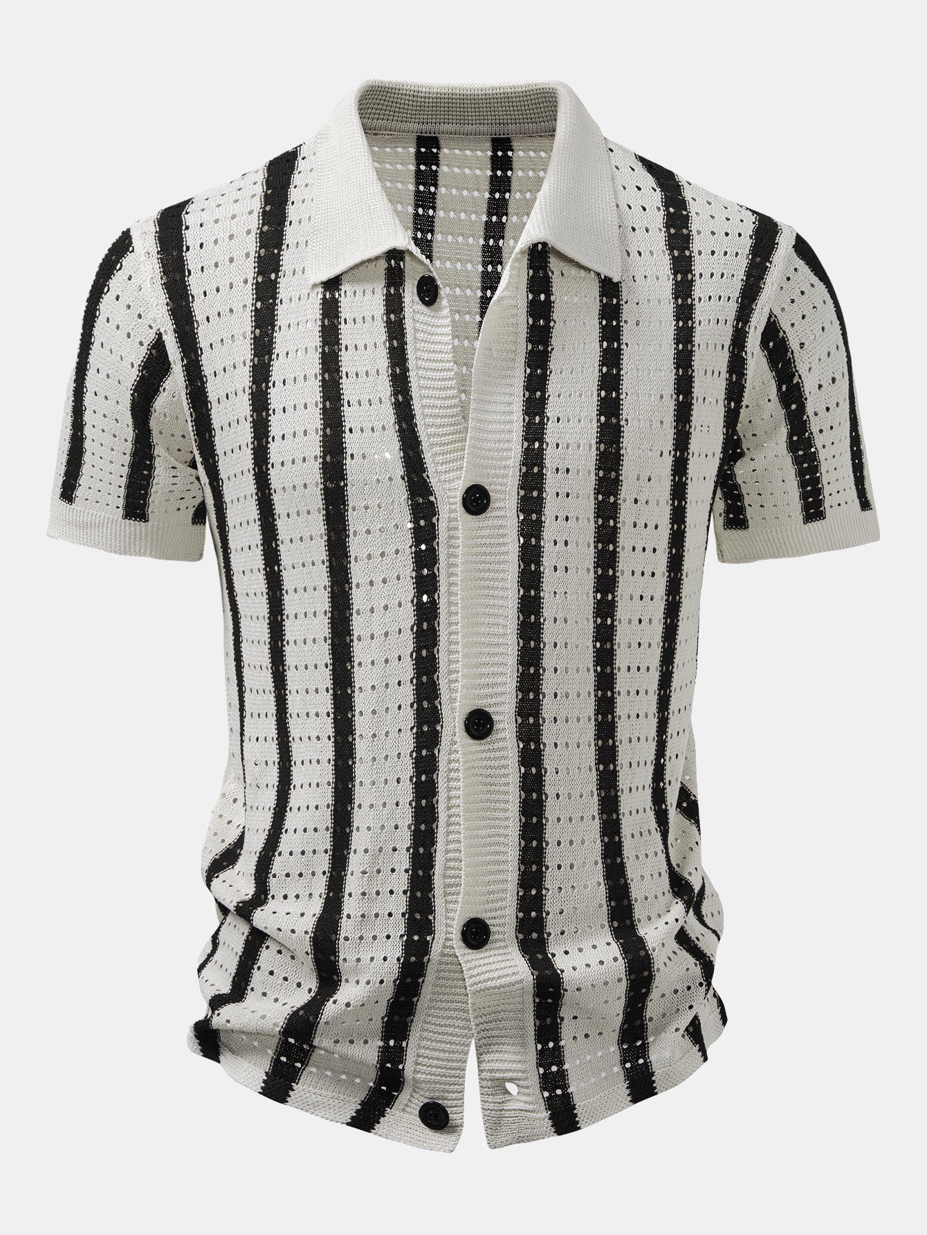 CAMICIA A RIGHE CON OCCHIELLI LAVORATI A MAGLIA & PANTALONI DI LINO A GAMBA DRITTA