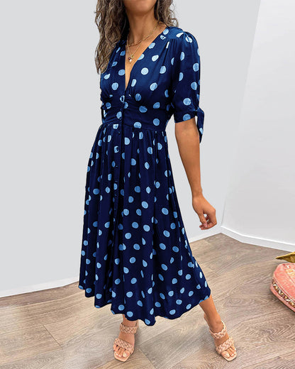 Mina™ | Abito con scollo a V e pois