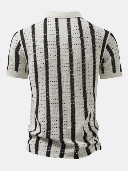 CAMICIA A RIGHE CON OCCHIELLI LAVORATI A MAGLIA & PANTALONI DI LINO A GAMBA DRITTA