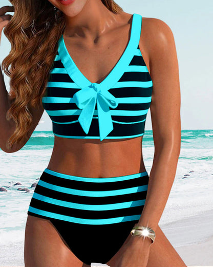 Elena™ | Costume da Bagno a Righe a vita alta
