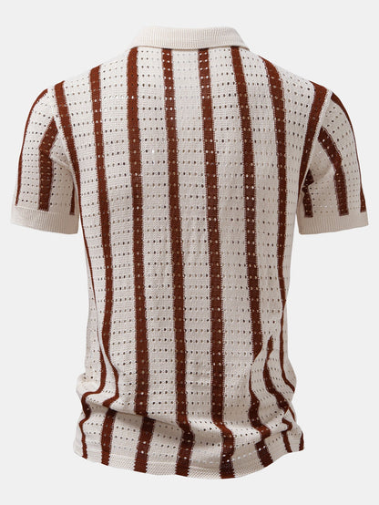 CAMICIA A RIGHE CON OCCHIELLI LAVORATI A MAGLIA & PANTALONI DI LINO A GAMBA DRITTA