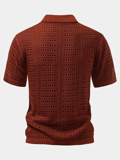 POLO A V IN CROCHET & PANTALONI IN LINO CON GAMBA DRITTA