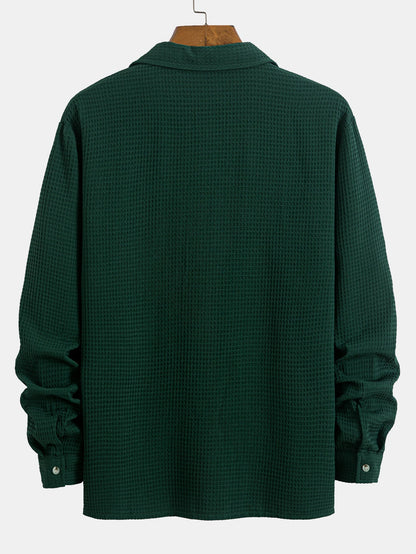 CAMICIA A MANICHE LUNGHE IN WAFFLE CON COLLO CUBANO