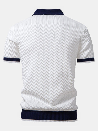 POLO A V IN MAGLIA CON CONTRASTO DI TEXTURE