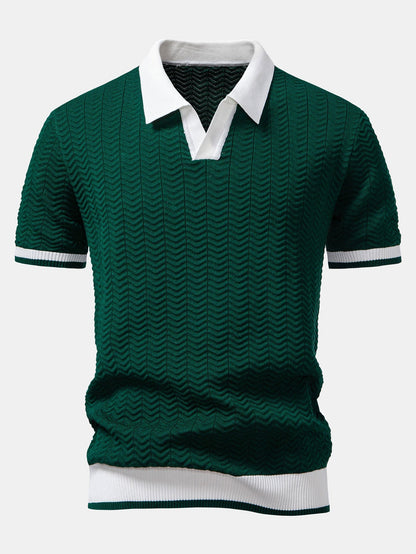 POLO A V IN MAGLIA CON CONTRASTO DI TEXTURE