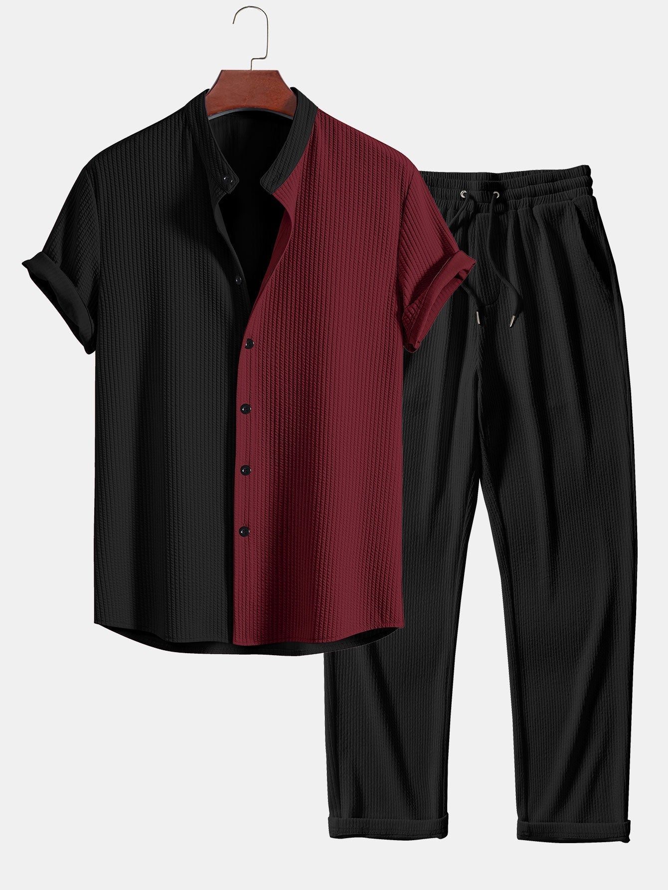 CAMICIA MUSCLE FIT A COSTE CON COLLO ALLA COREANA & PANTALONI A COSTE A GAMBA DRITTA