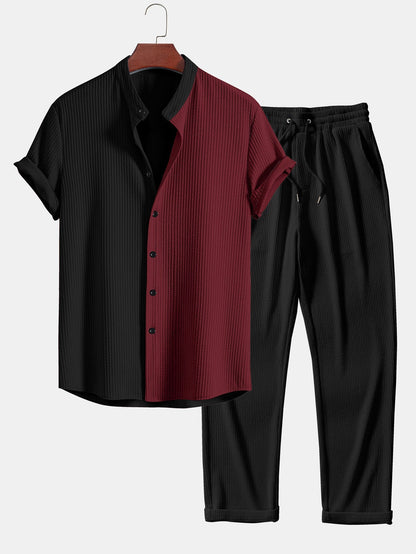 CAMICIA MUSCLE FIT A COSTE CON COLLO ALLA COREANA & PANTALONI A COSTE A GAMBA DRITTA
