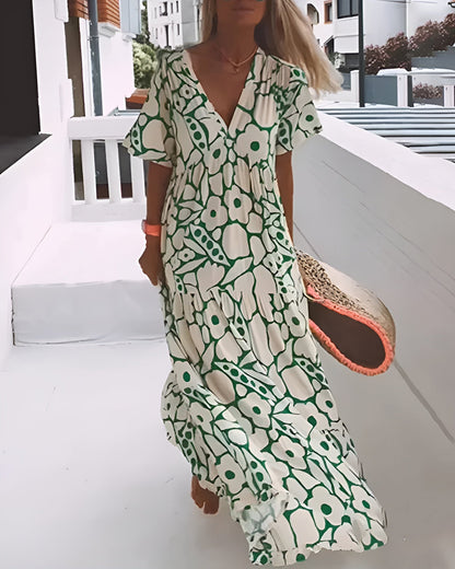 CHRISTINE™ | Abito Estivo Lungo con Taglio Fluido e Design Grafico Elegante
