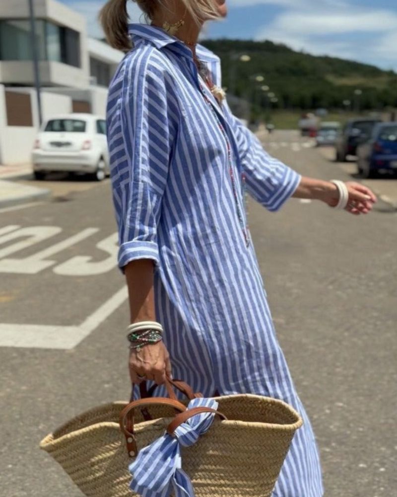 COLEN™ | ABITO CAMICIA STRINGATO A RIGHE CLASSICHE