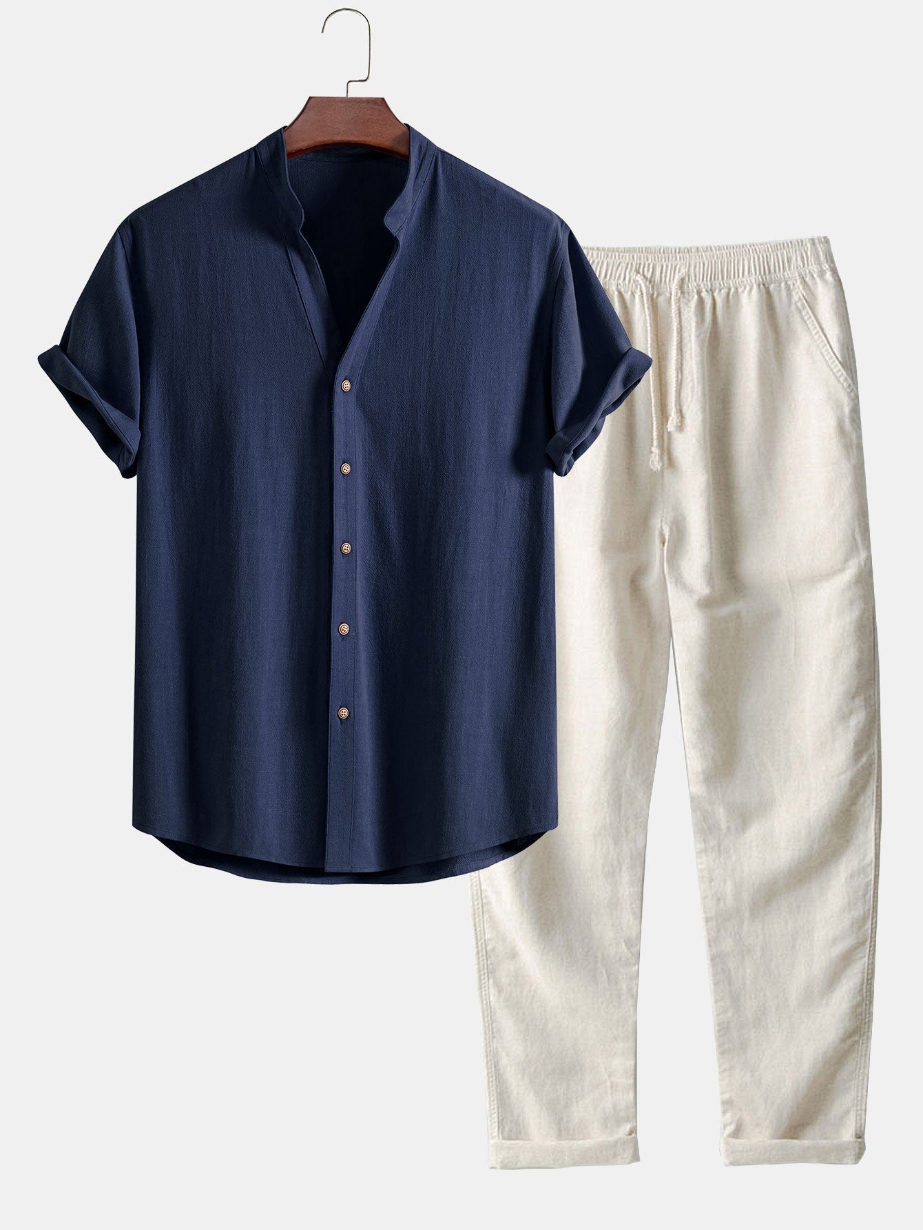 CAMICIA IN LINO E RAYON CON SCOLLO A V & PANTALONI IN LINO A GAMBA DRITTA