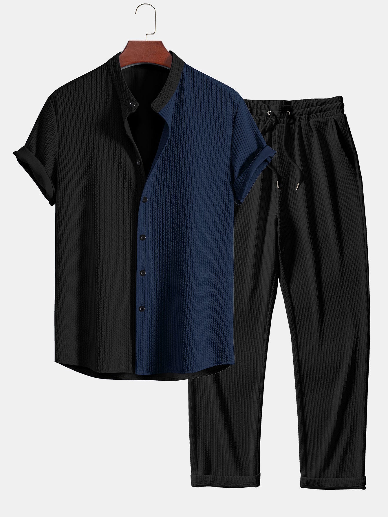 CAMICIA MUSCLE FIT A COSTE CON COLLO ALLA COREANA & PANTALONI A COSTE A GAMBA DRITTA