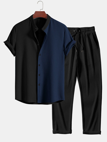 CAMICIA MUSCLE FIT A COSTE CON COLLO ALLA COREANA & PANTALONI A COSTE A GAMBA DRITTA