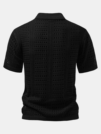 POLO A V IN CROCHET & PANTALONI IN LINO CON GAMBA DRITTA