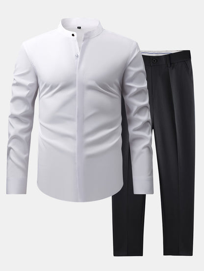 CAMICIA CON COLLETTO RIALZATO & PANTALONI SLIM FIT A GAMBA AFFUSOLATA