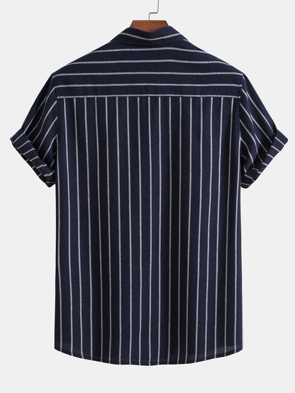 CAMICIA A RIGHE IN COTONE CON BOTTONI & PANTALONI DRITTI IN LINO