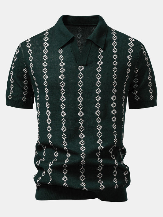 POLO V-NECK IN MAGLIA GEOMETRICA