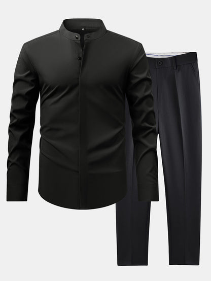 CAMICIA CON COLLETTO RIALZATO & PANTALONI SLIM FIT A GAMBA AFFUSOLATA
