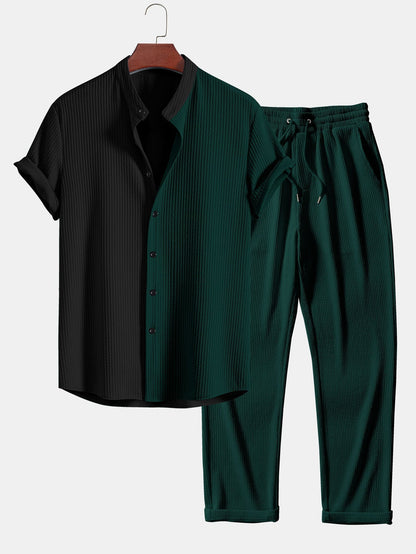 CAMICIA MUSCLE FIT A COSTE CON COLLO ALLA COREANA & PANTALONI A COSTE A GAMBA DRITTA