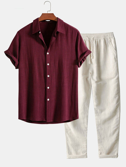 CAMICIA IN MISTO LINO E RAYON CON BOTTONI & PANTALONI IN LINO A GAMBA DRITTA