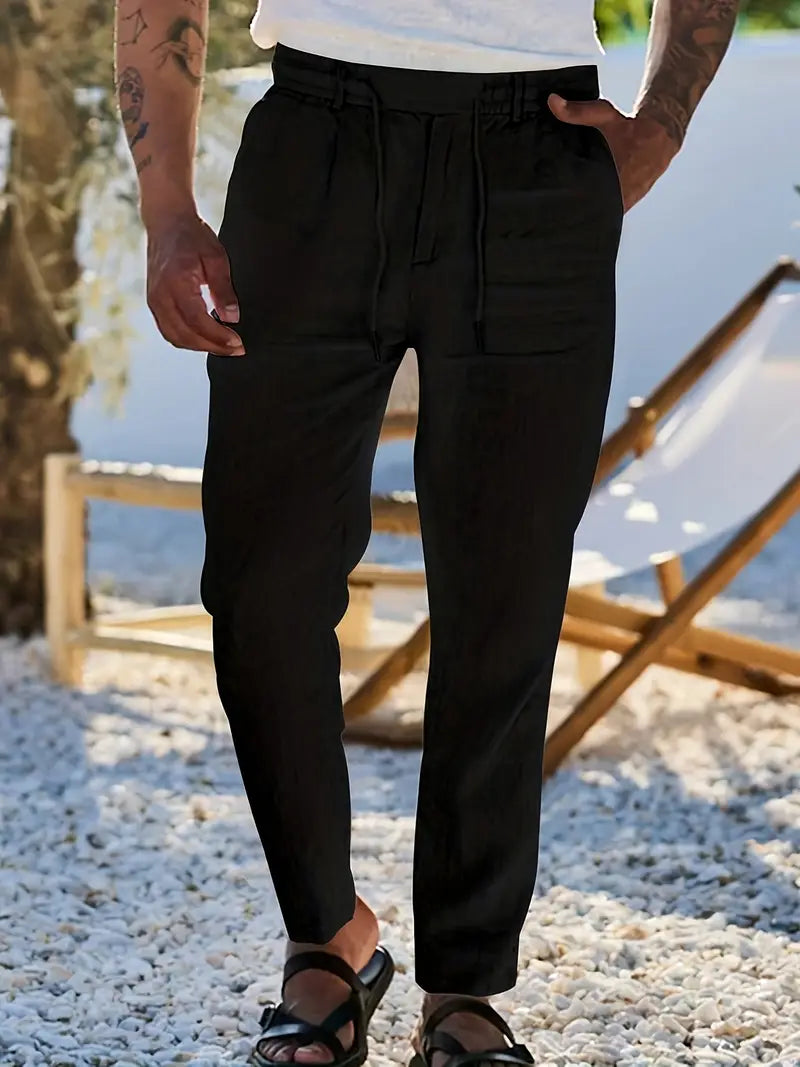 PANTALONI LARGHI IN LINO CON COULISSE