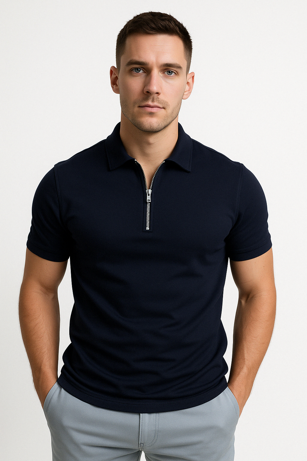 GREGORIO | POLO MODERNA CON ZIP A METÀ