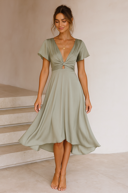 Elina™ | Abito Midi con Nodo Decorativo