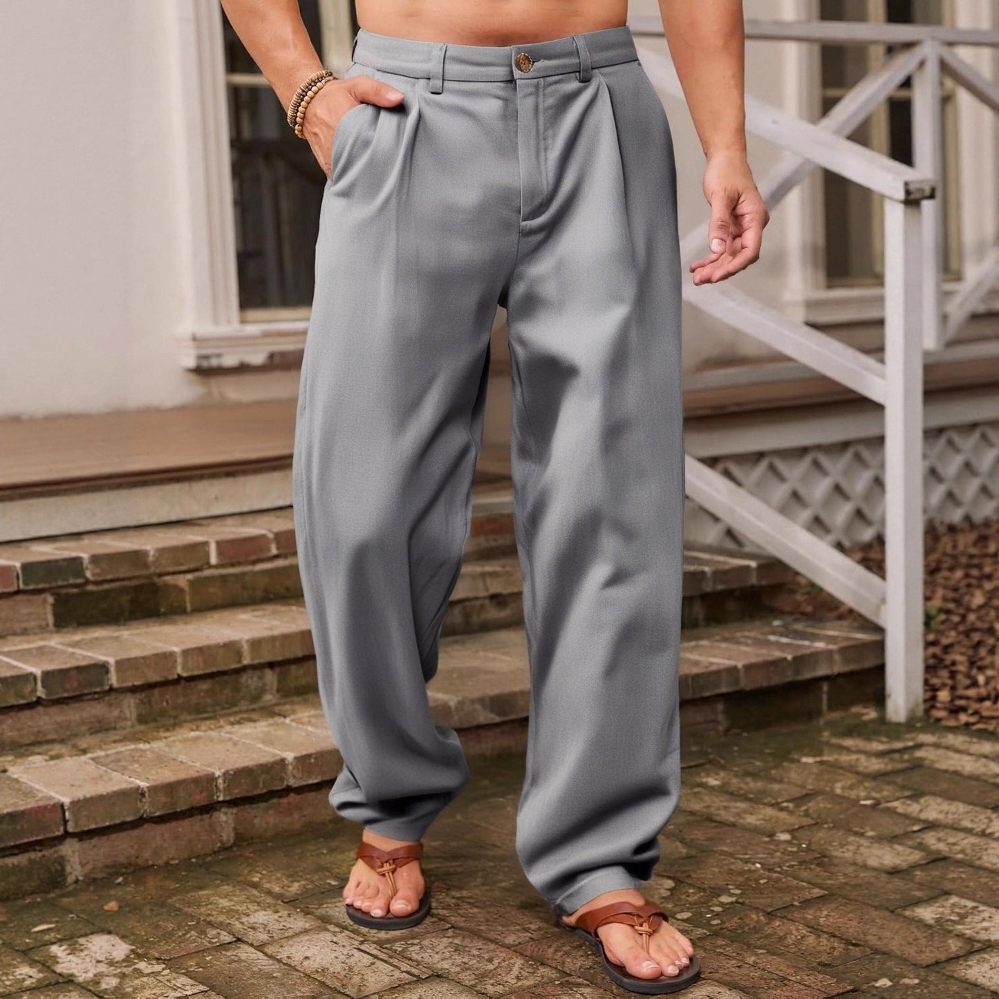 PANTALONI DI LINO A GAMBA LARGA