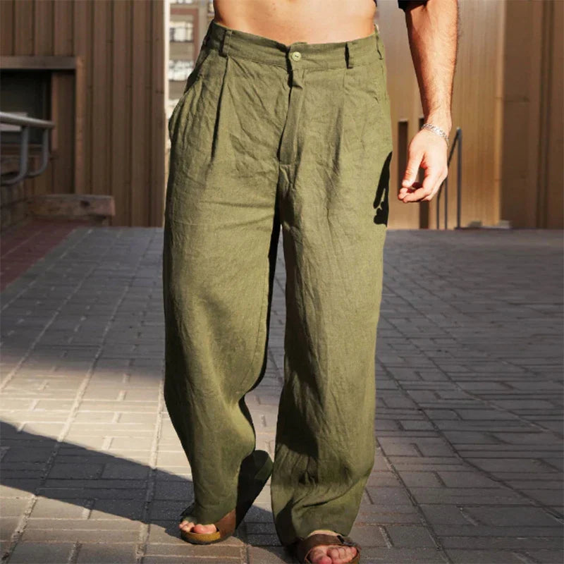 PANTALONI DI LINO A GAMBA LARGA
