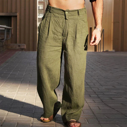 PANTALONI DI LINO A GAMBA LARGA