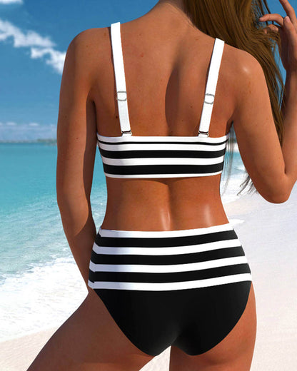Elena™ | Costume da Bagno a Righe a vita alta