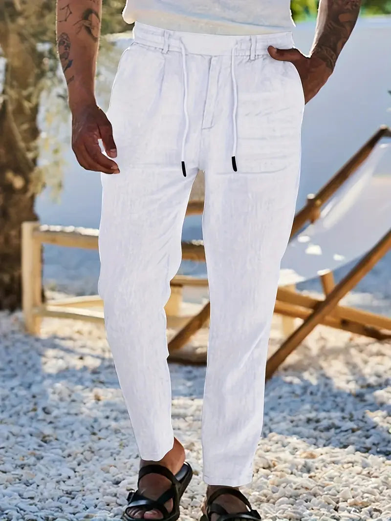 PANTALONI LARGHI IN LINO CON COULISSE