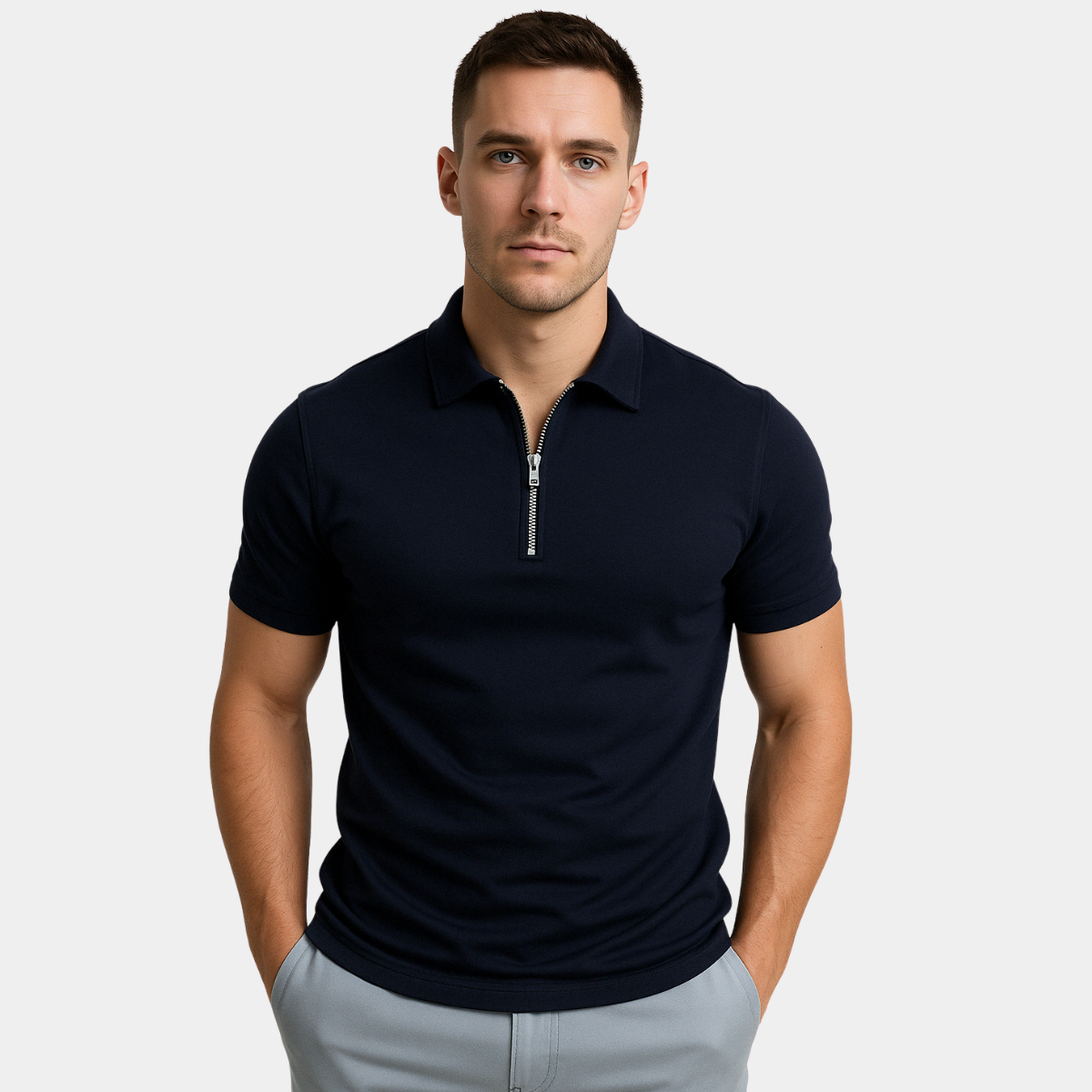 GREGORIO | POLO MODERNA CON ZIP A METÀ