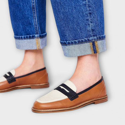 Oceane™ – Mocassino Marrone con Punta Rotonda e Design a Blocchi di Colore