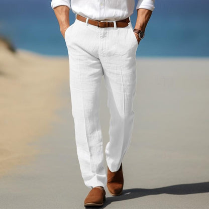 PANTALONE DA UOMO DI LUSSO IN LINO PREMIUM (CON PASSANTI PER CINTURA)