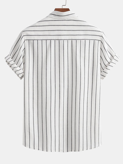CAMICIA A RIGHE IN COTONE CON BOTTONI & PANTALONI DRITTI IN LINO