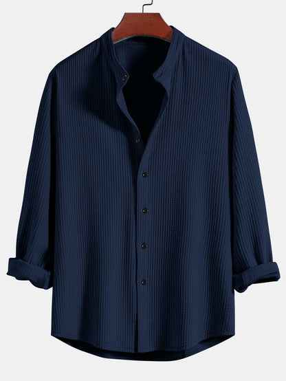 CAMICIA A MANICHE LUNGHE MUSCLE FIT A COSTE CON COLLO ALLA COREANA
