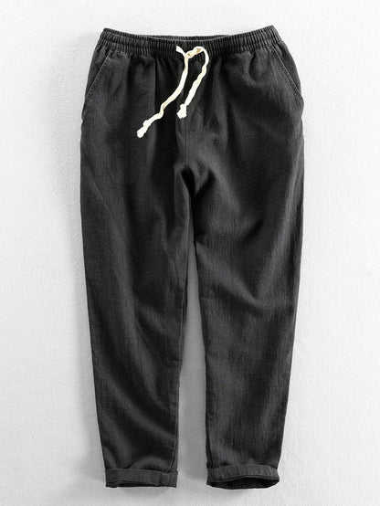 PANTALONI CORTI ALLA CAVIGLIA IN MISTO LINO E COTONE