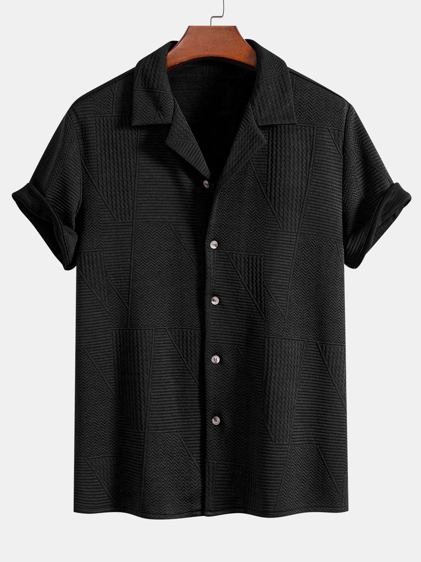 STILE GEOMETRICO: CAMICIA CUBANA A MANICHE CORTE CON TEXTURA GEOMETRICA