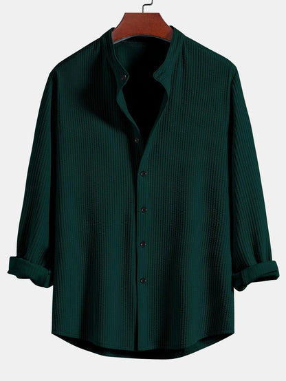 CAMICIA A MANICHE LUNGHE MUSCLE FIT A COSTE CON COLLO ALLA COREANA