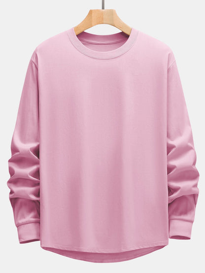 T-SHIRT A MANICHE LUNGHE PESANTE CON ORLO CURVO