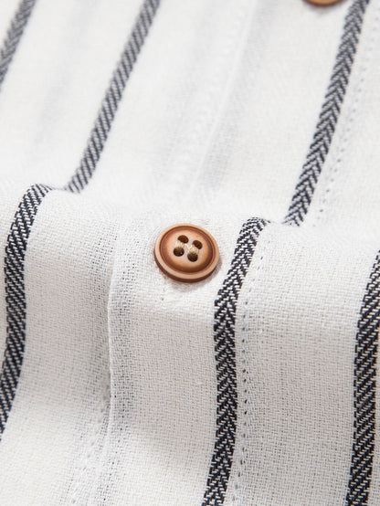 CAMICIA A RIGHE IN COTONE CON BOTTONI & PANTALONI DRITTI IN LINO