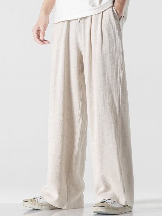 COMFORT NATURALE: PANTALONI AMPI RELAX FIT IN MISTO LINO E COTONE
